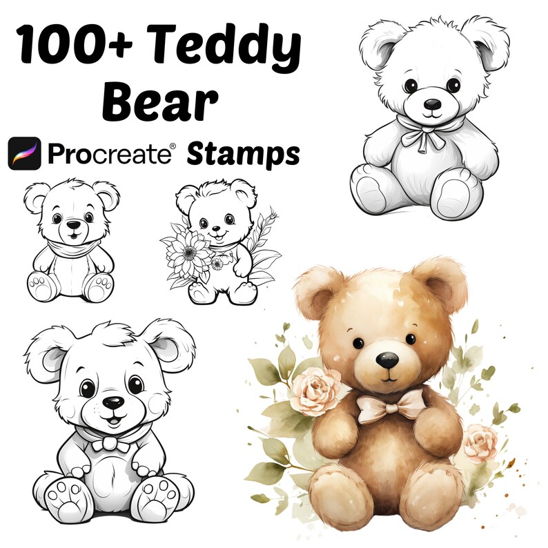 Procreate Animals Stamps | 100+ Cute Teddy Bear Procreate Brushes ...