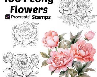 Procreate Peony Flower Stamps | 100 Peony Flower Procreate Brushes | Botanical Procreate | Floral Procreate | Peony Floral Procreate Stamps