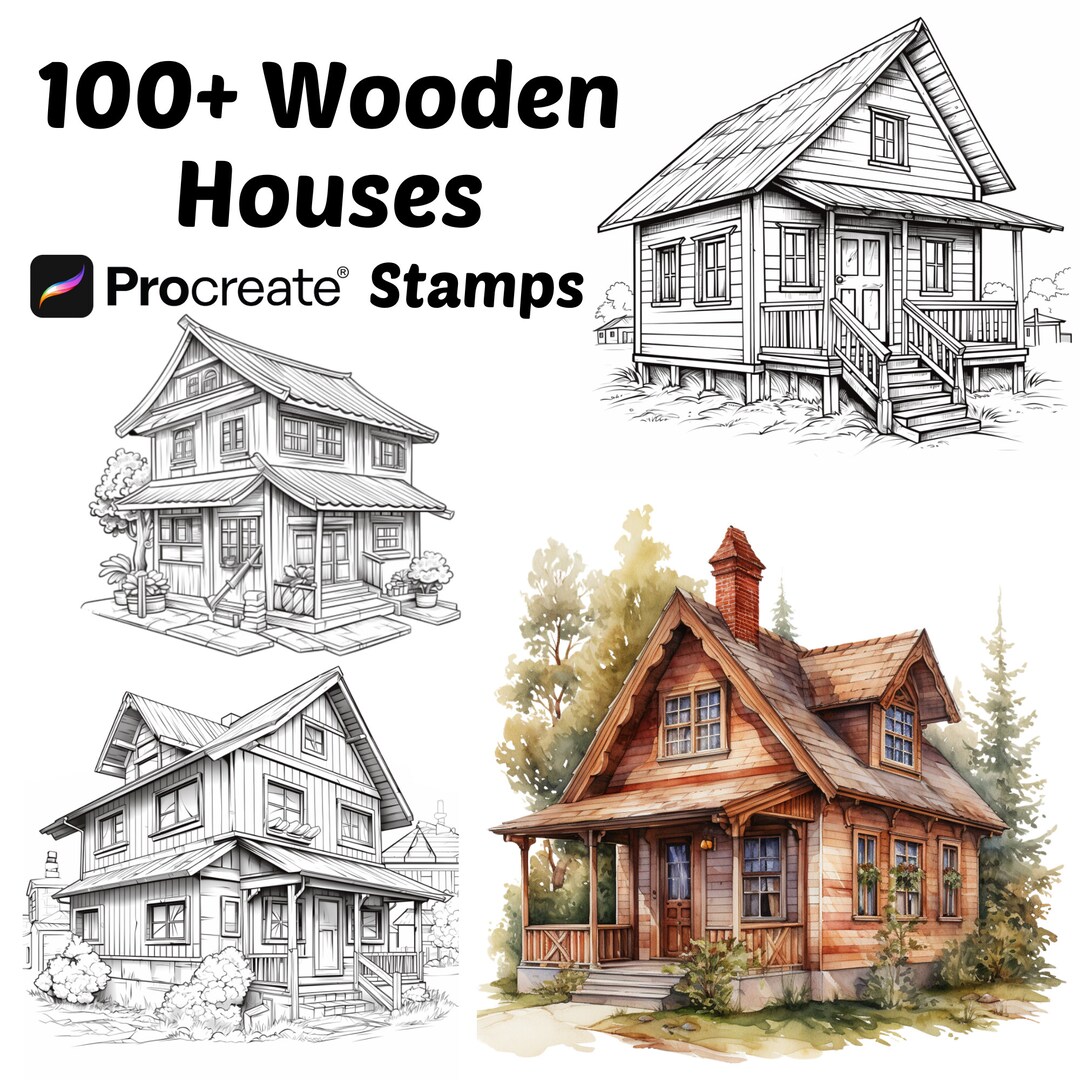 Procreate Wooden House Stamps | 100+ Wooden House Procreate Brushes ...