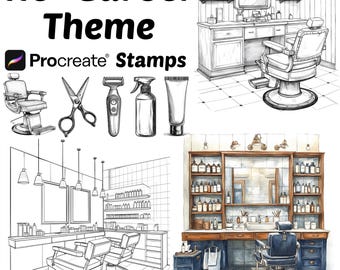 Procreate Barber Theme Stamps | 100+ Barber Theme Procreate Brushes | Architecture Procreate | Interior | Barber Theme  | Salon Procreate