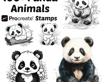 Procreate Animals Stamps | 100+ Panda Procreate Brushes | Animal Procreate Brushes | Panda Animal Procreate Brushes | Panda Procreate Stamps