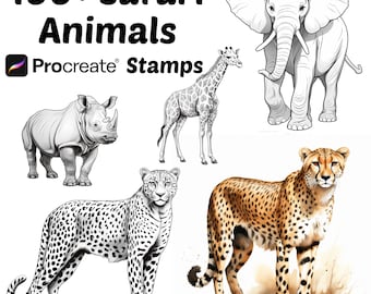 Tiere zeugen Stempel | 100+ Safari Tier Procreate Pinsel | Tiere zeugen Pinsel | Tiger | Bär | Löwe | Natur zeugt