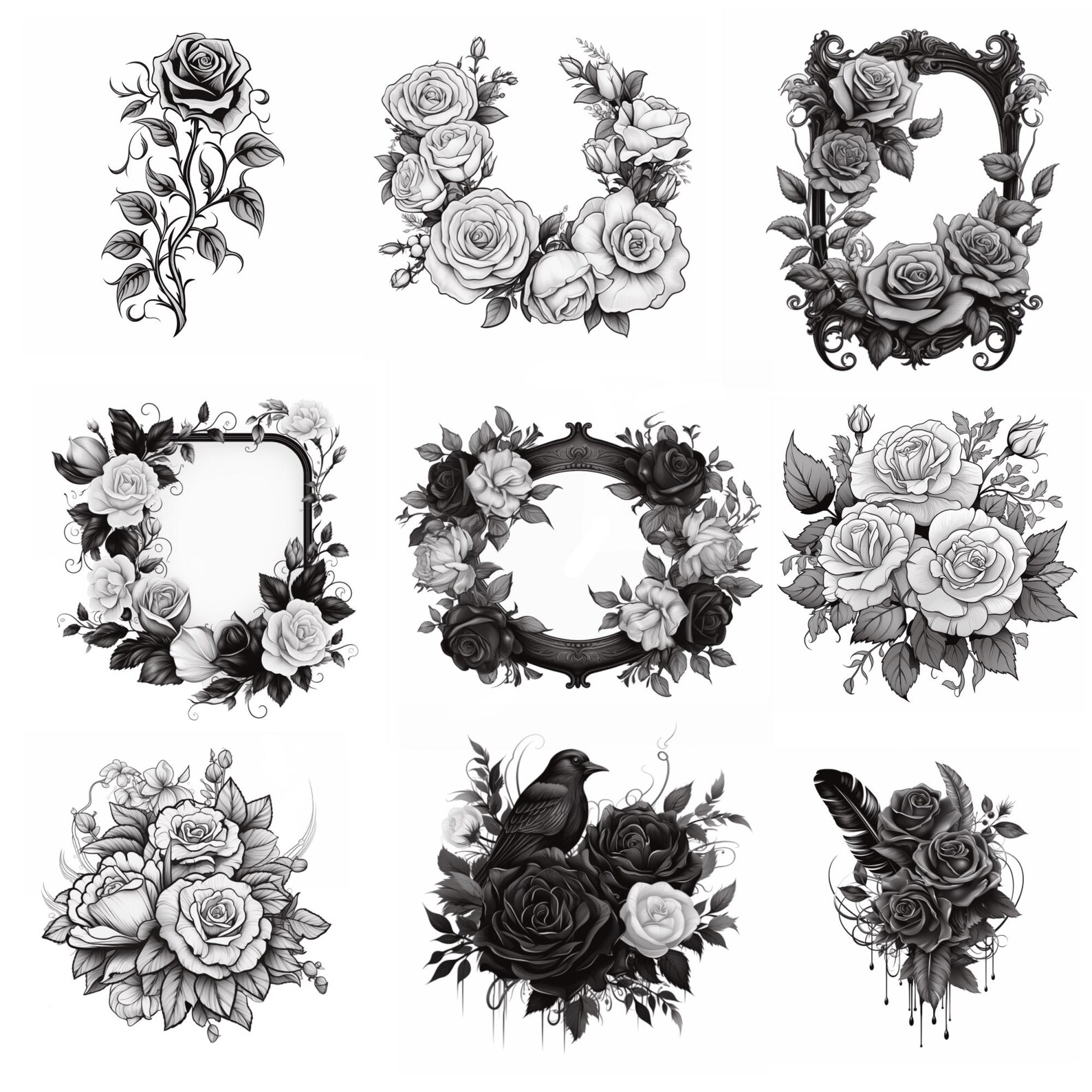 Procreate Gothic Roses Stamps | 100+ Tattoo Roses Procreate Brushes ...