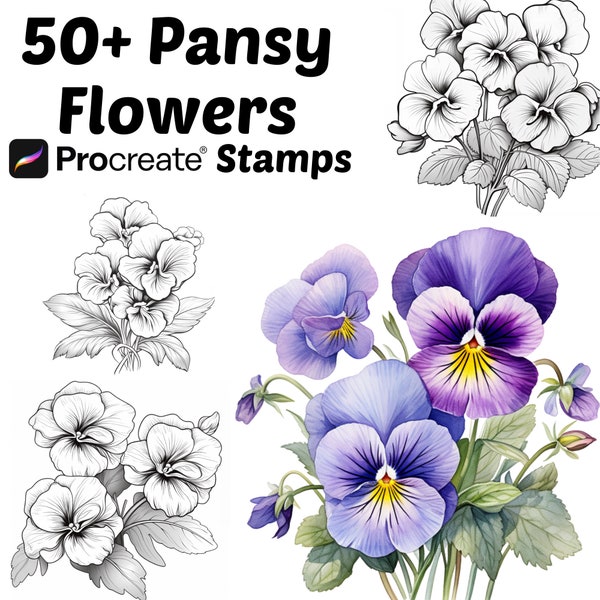 Procreate Pansy Flower Stamps | 50+ Pansy Flower Procreate Brushes | Botanical Procreate | Floral Procreate | Pansy Flower Procreate Stamps