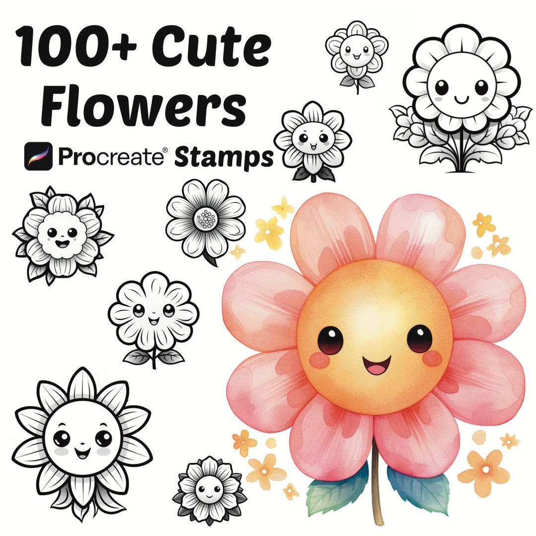 Procreate Flower Stamps | 100 Cute Flower Procreate Brushes | Botanical ...