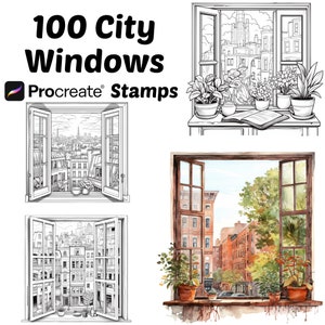 Procreate City Window Stamps | 100+ City Landscape Window Procreate Brushes | Architecture Procreate Brushes | City Window Procreate Stamp