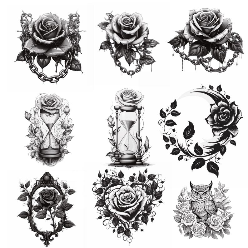 Procreate Gothic Roses Stamps | 100+ Tattoo Roses Procreate Brushes ...