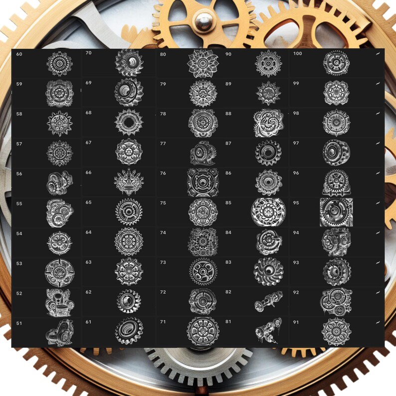 Gear Pattern Stamp Procreate Mechanical Gear Stamps | 100+ Mechanical Gear Procreate ...