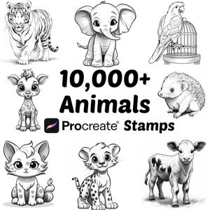 Procreate 動物バンドル スタンプ | 10,000 種類以上の動物 Procreate ブラシ | 野生、農場、海、サファリ、動物の赤ちゃん | かわいい動物 Procreate ブラシ