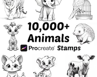 Procreate Animal Bundle Stamps | 10,000+ Animals Procreate Brushes | Wild, Farm, Sea, Safari, Animal Babies | Cute Animals Procreate Brushes