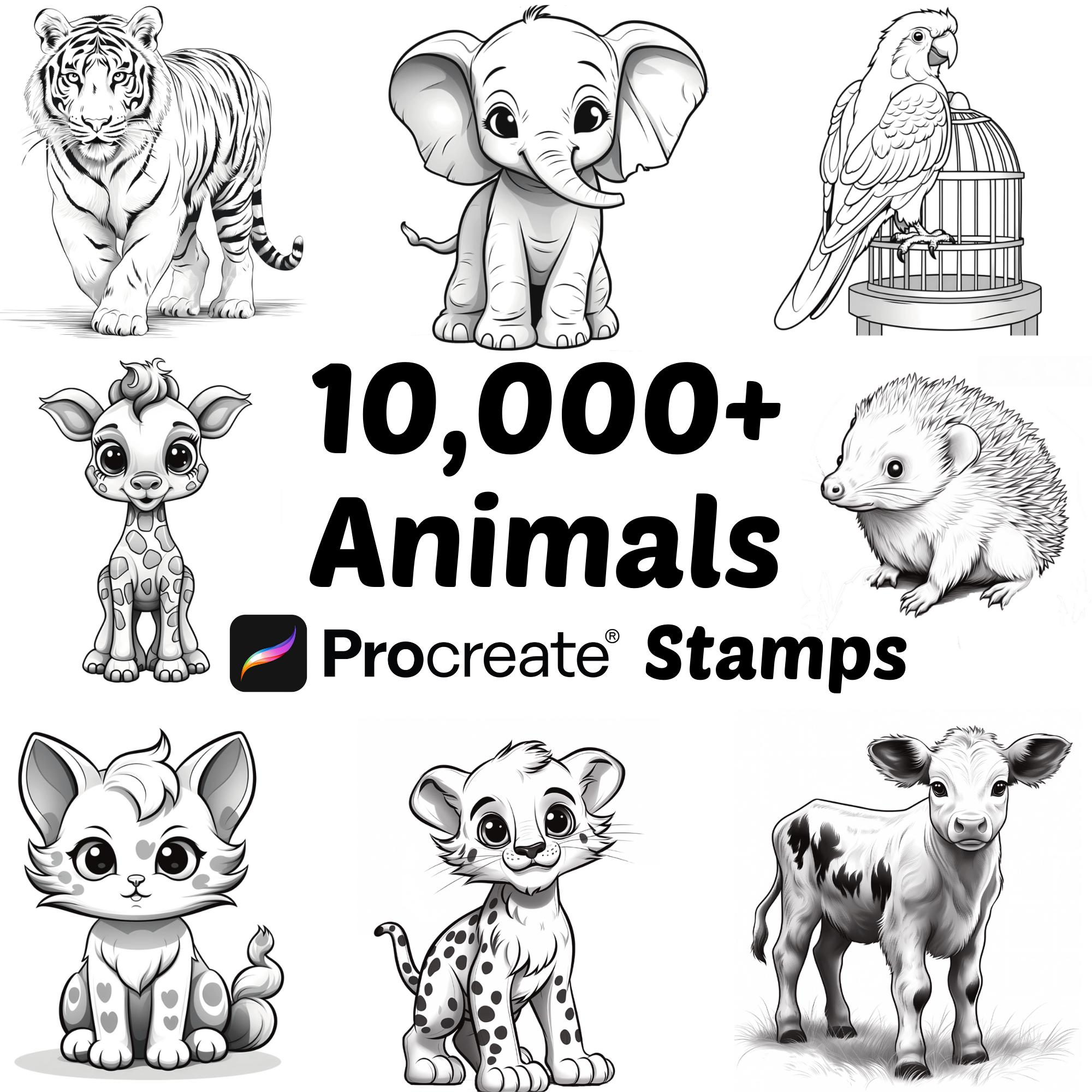Procreate Animal Mega Bundle Stamps – Más de 10.000 pinceles de animales para fauna salvaje, granja, mar, safari y bebés adorables