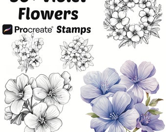 Procreate Violet Flower Stamps | 50+ Violet Flower Procreate Brushes | Botanical Procreate | Floral Procreate | Nature Procreate Stamps