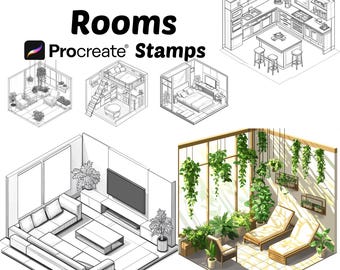 Procreate Isometrics Rooms Stamps | 100+ Isometrics Rooms Background Procreate Brushes | Architecture Procreate | Isometrics Interior Rooms