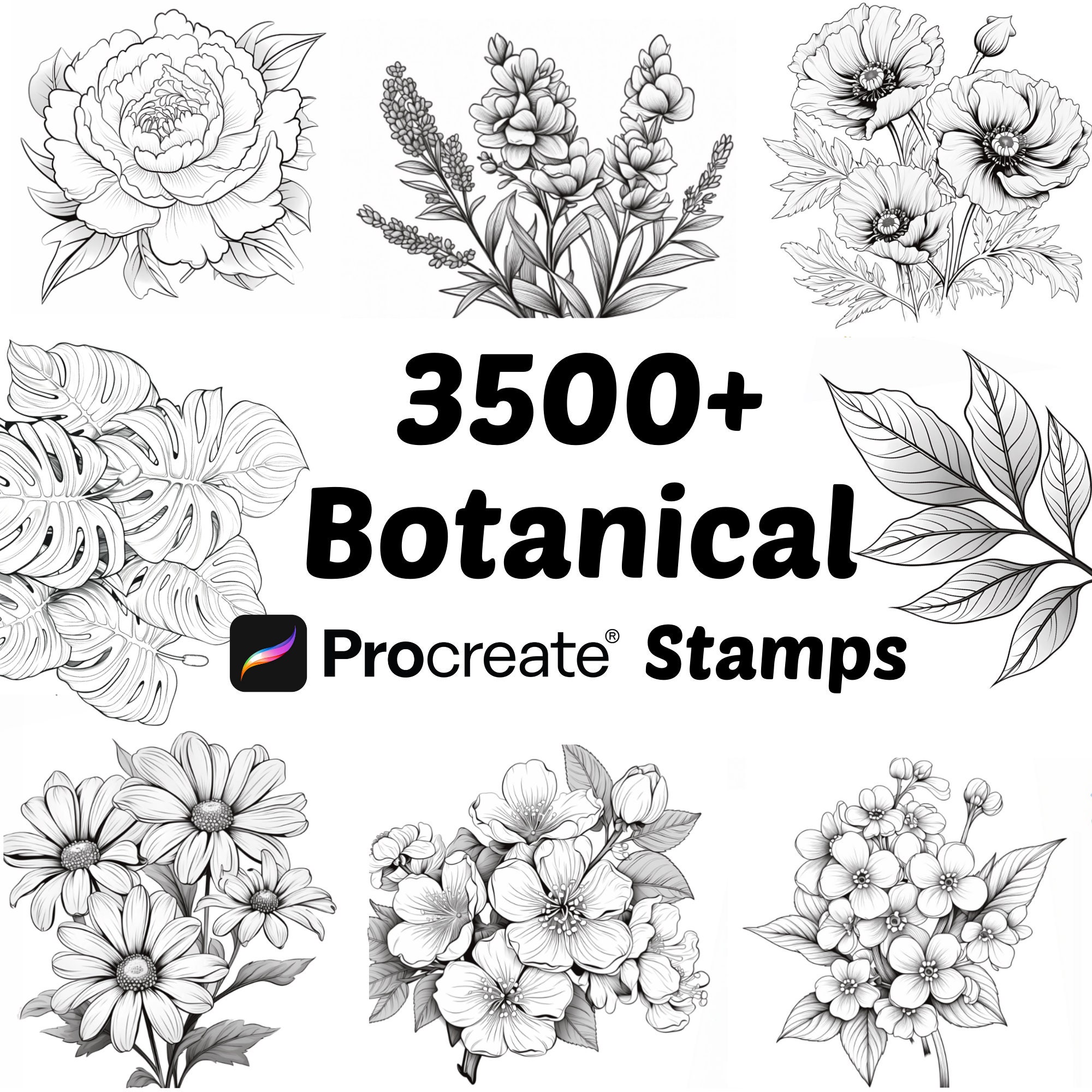 Procreate Botanical Bundle Stamps | 3500+ Flowers Procreate Brushes ...