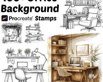 Procreate Office Stamps | 100+ Office Backgrounds Procreate Brushes | Architecture Procreate | Interior | Home Office | Work Space Procreate