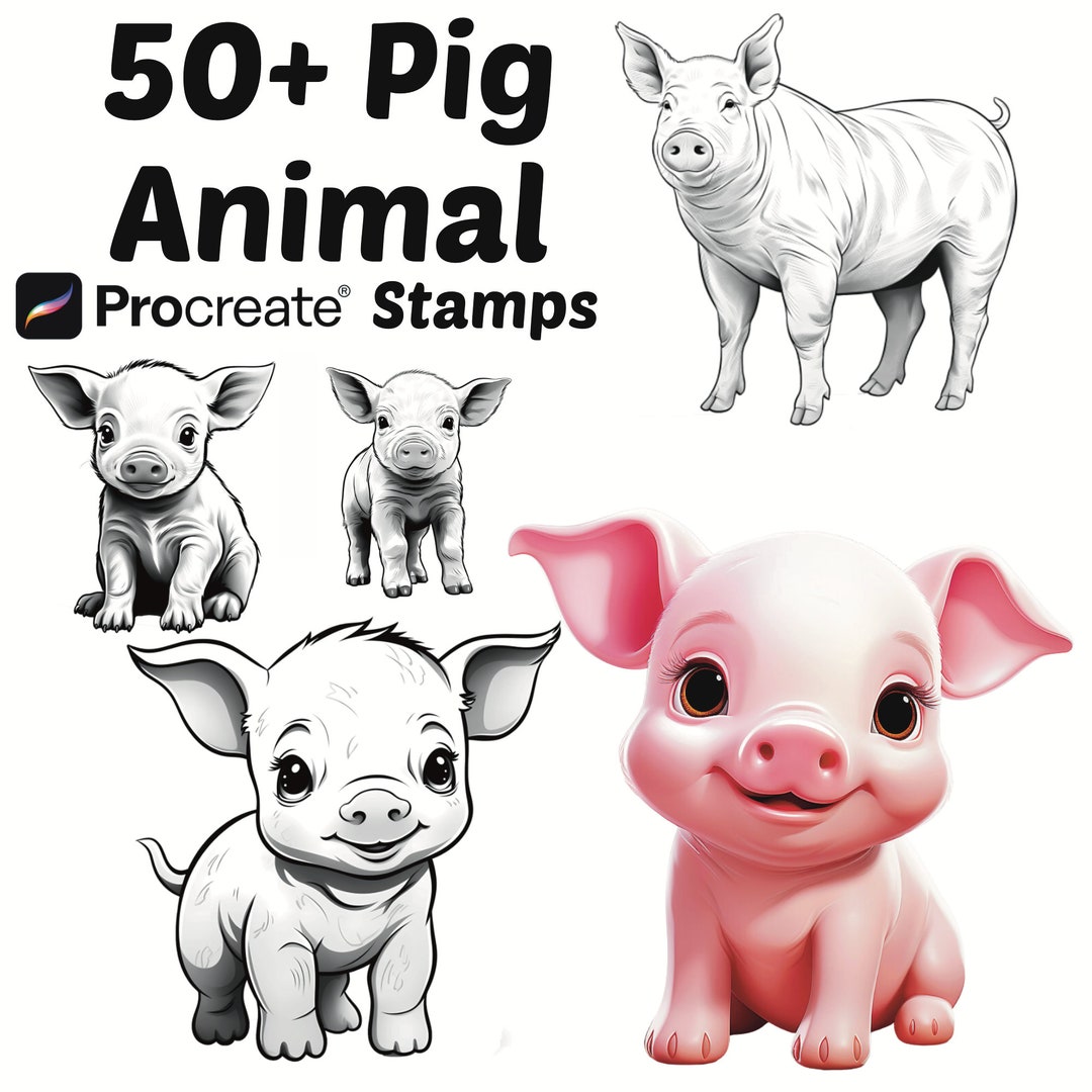 Procreate Animals Stamps | 50+ Pig Procreate Brushes | Animals ...