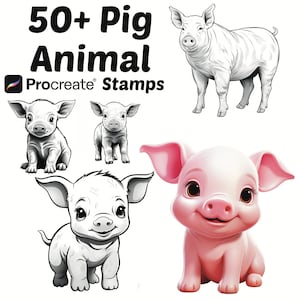 Sellos de animales procreados / Más de 50 pinceles procreados de cerdos / Pinceles procreados de animales / Pinceles procreados de naturaleza / Animales procreados / Kawaii