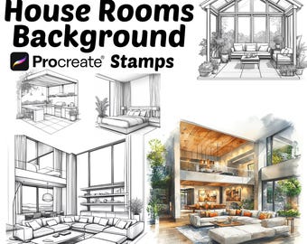Procreate Modern House Rooms Stamps | 100+ Modern House Backgrounds Procreate Brushes | Architecture Procreate Brushes | House | Interior