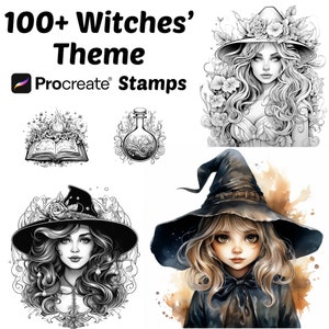 Procreate Witches Theme Stamps | 100+ Spooky Elements Procreate Brushes | Halloween Procreate Brushes | Creepy Procreate Brushes | Horror