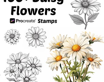 Procreate Daisy Flower Stamps | 100+ Daisy Flower Procreate Brushes | Botanical Procreate | Floral Procreate | Daisy Floral Procreate Stamps