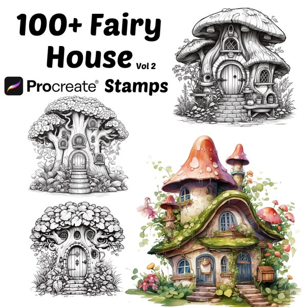 Tampons Procréez des maisons de fées | Plus de 100 maisons de fées mystiques pour procréer | Pinceaux mystiques pour procréer | 2 pinceaux de procréation Fairy House