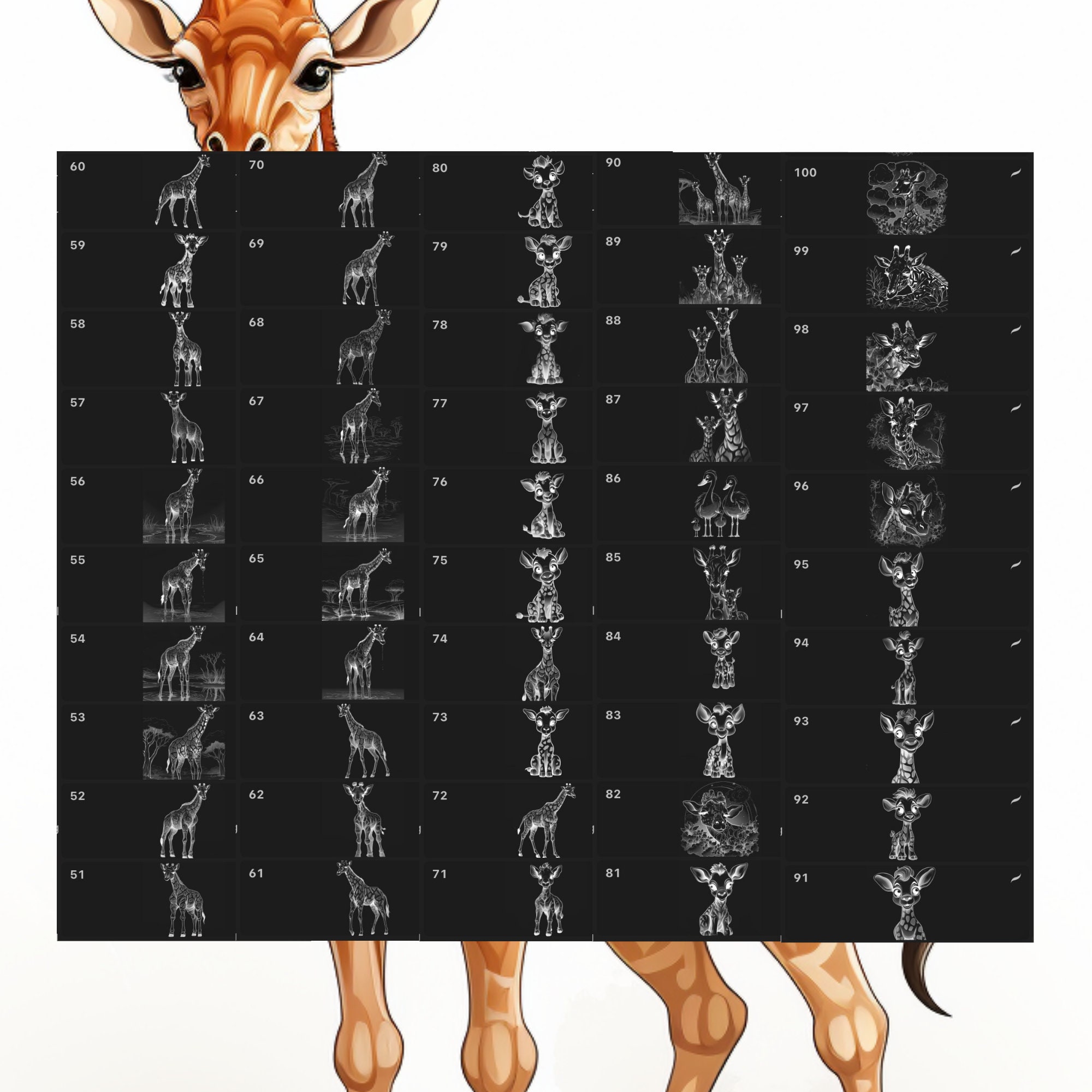 Procreate Animals Stamps | 100+ Giraffe Procreate Brushes | Animal ...