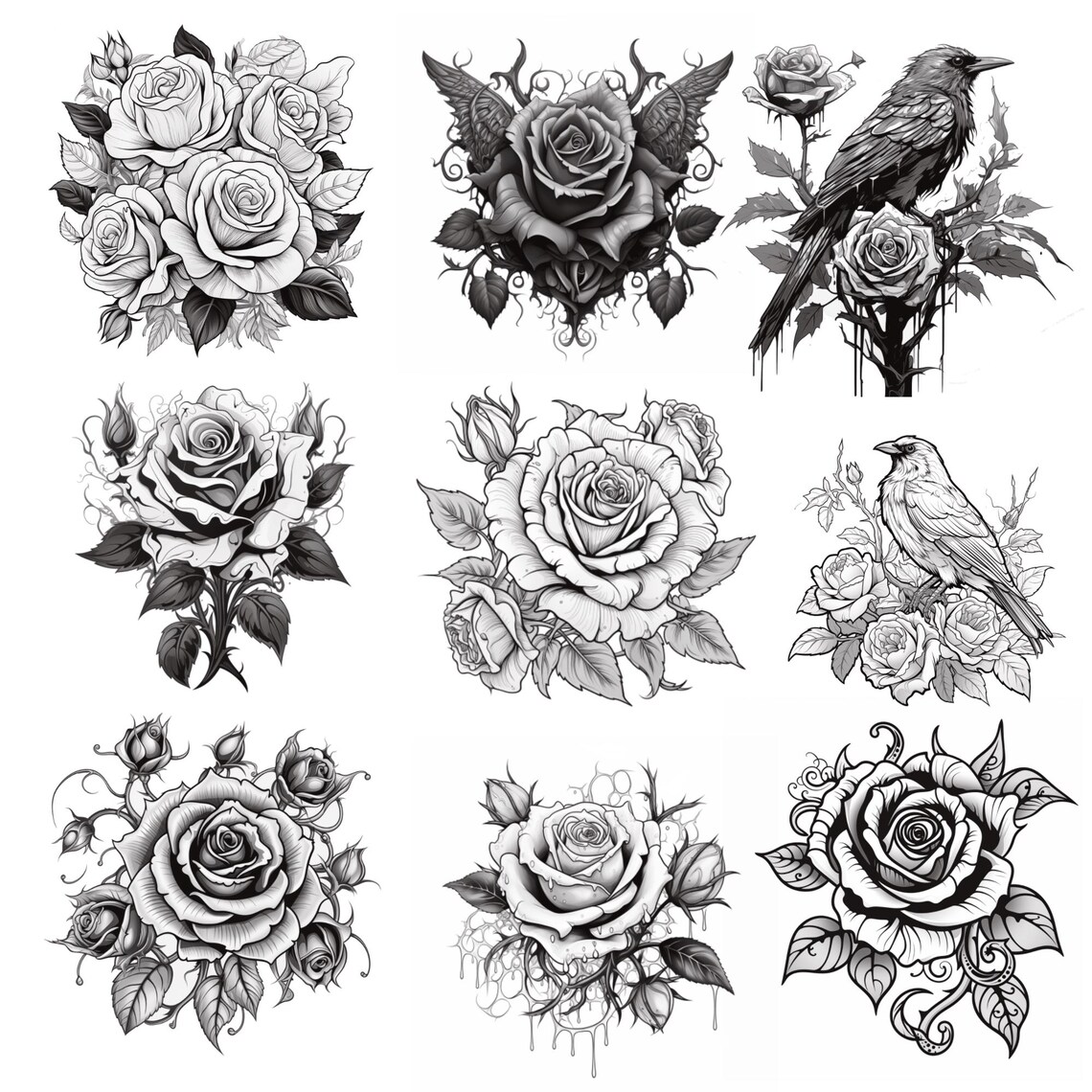 Procreate Gothic Roses Stamps | 100+ Tattoo Roses Procreate Brushes ...