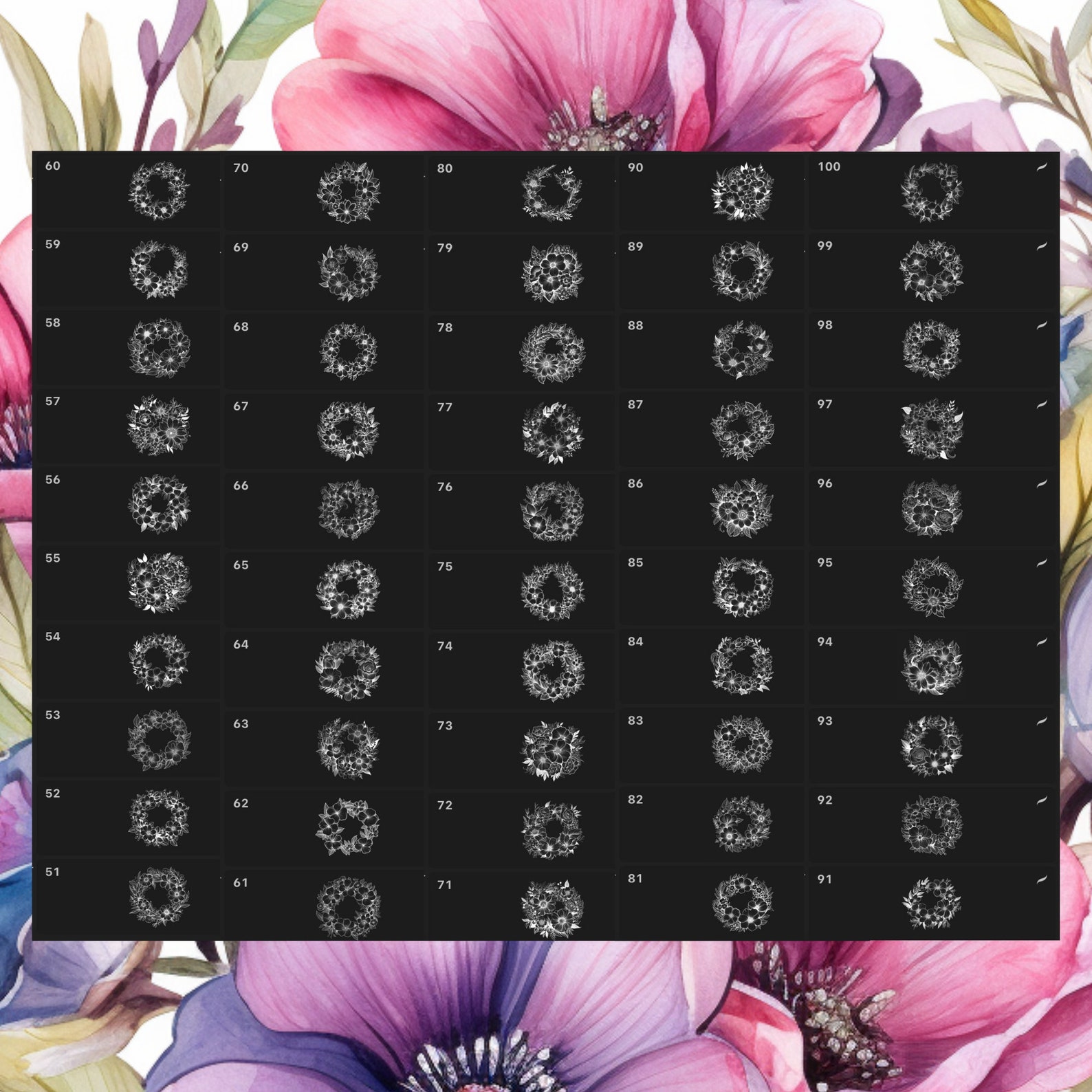 Procreate Flower Wreath Stamps 100 Flower Wreath Procreate Brushes ...