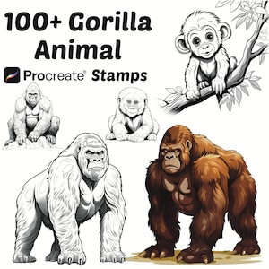 Procreate Animals Stamps | 100+ Gorilla Procreate Brushes | Animal Procreate Brushes | Nature Procreate Brushes | Animals Procreate Brushes