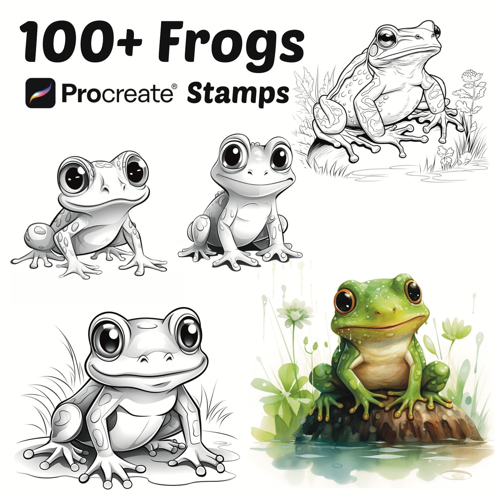 Procreate Animals Stamps | 100+ Cute Frog Procreate Brushes | Frog ...