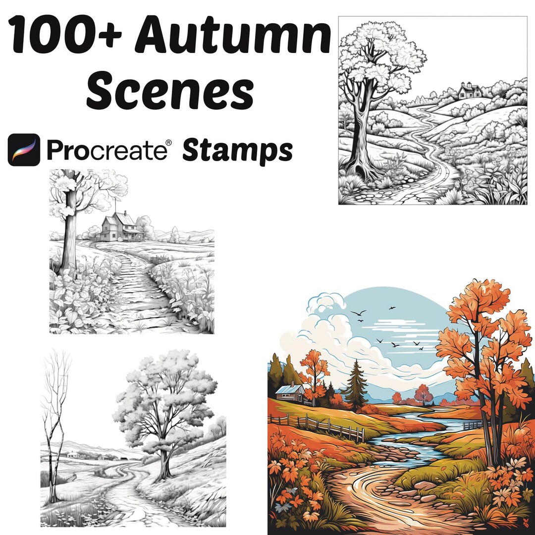 Procreate Autumn Scene Stamps | 100+ Seasons Procreate Brushes | Autumn ...