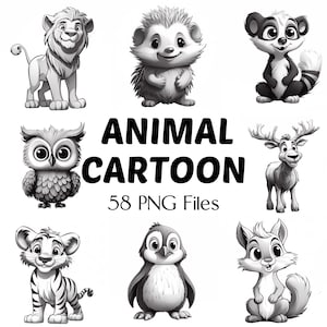 Animales de dibujos animados PNG / 58 imágenes prediseñadas de animales kawaii / erizo / oso / zorro / pájaros / conejos / búho Imágenes prediseñadas de animales / Animal lindo / Animal divertido
