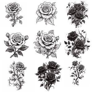 Procreate Gothic Roses Stamps | 100+ Tattoo Roses Procreate Brushes ...