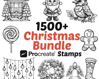 Procreate Christmas Stamps Bundle | 1500+ Christmas Procreate Brushes | Festival Procreate Brushes | Holiday | Tree | Santa | Wreath | Bells