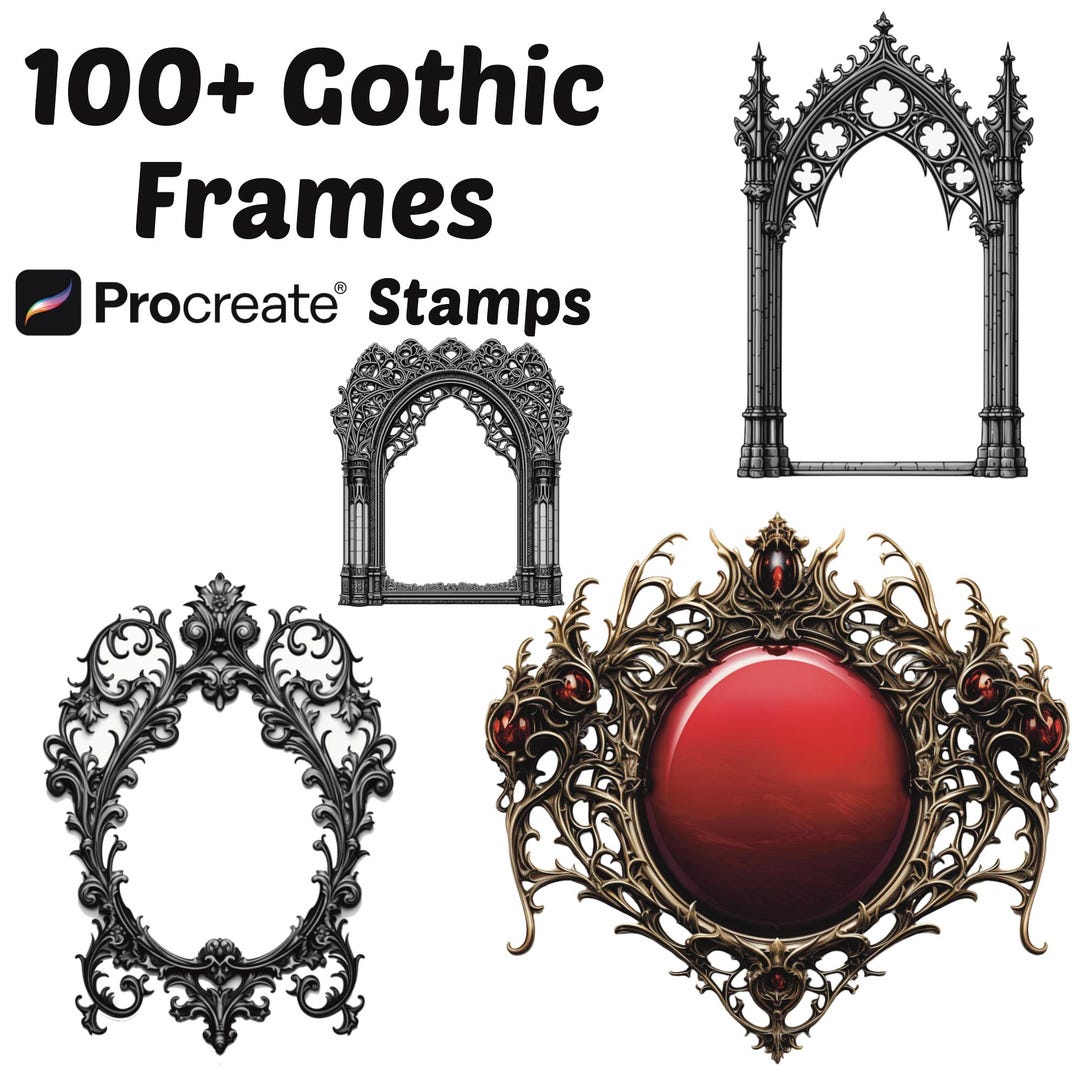 Procreate Gothic Boarder Stamps | 100+ Gothic Frames Procreate Brushes ...