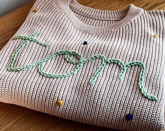 Personalised Hand Embroidered Baby Toddler Name Sweater