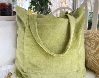 Woven Vintage Lime Green Chenille Maxi Oversized Boho Tote Bag