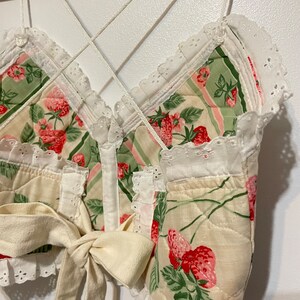 Handmade Strawberry Quilted Ruffle Trim V-Neck Crisscross Bow Back Bustier Crop Top image 6