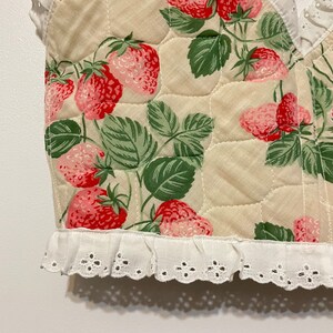 Handmade Strawberry Quilted Ruffle Trim V-Neck Crisscross Bow Back Bustier Crop Top image 2