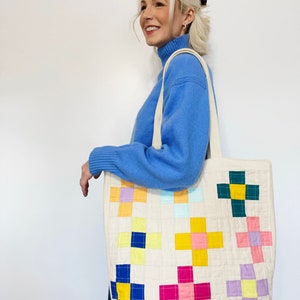 Patchwork Quilted Color Pop Flower Garden Tote Bag image 4