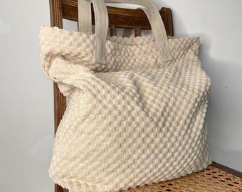 Terry Textured Creamy Oversized Slouchy Maxi Tote Bag