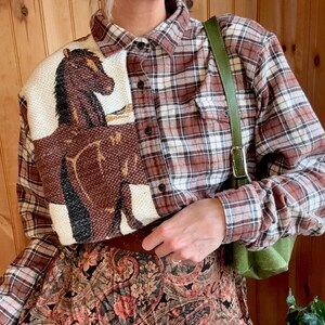 Top corto a maniche lunghe con bottoni e motivo scozzese a quadri con cavallo, stile cowgirl western - Taglia media