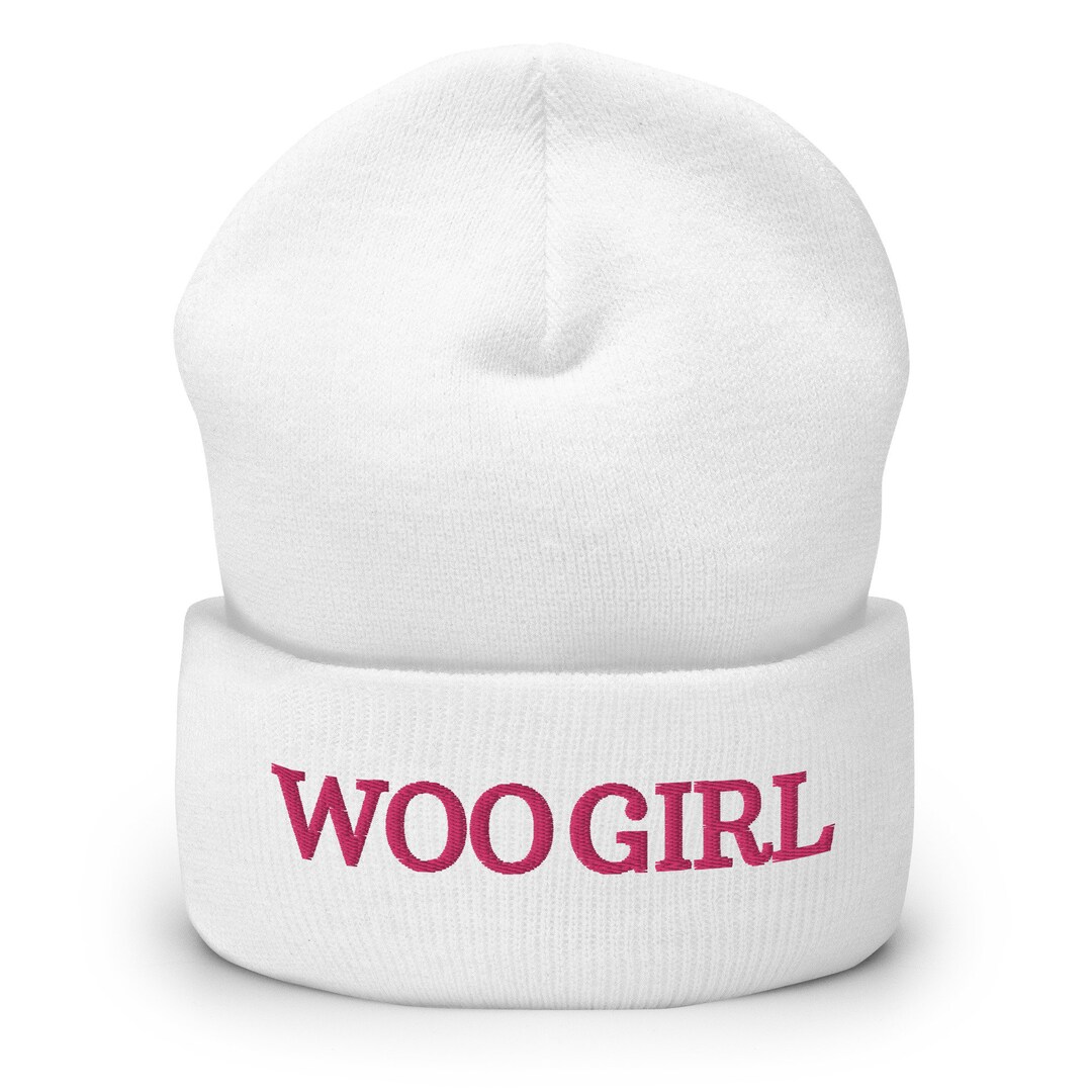 Woo Girl Cuffed Beanie (pink Lettering) - Etsy