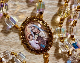 Our Lady of Mt. Carmel + Gold Pardon Crucifix | micro paracord | MCJ Rosaries