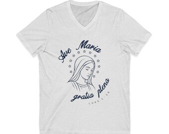 Ave Maria Gratia Plena V-neck shirt | Blessed Virgin Mary tee | T-shirts for Catholics