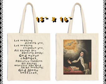 Saint Teresa of Avila Tote Bag, Catholic Quote 15x16 Cotton Canvas