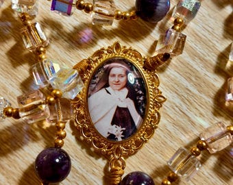 St. Thérèse of Lisieux + Pardon Crucifix | micro paracord rosary | cube beads rosary | St. Therese of the Child Jesus | MCJ Rosaries