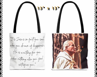 Pope St. John Paul II Tote Bag | 13" x 13" | Tote Bags for Catholics