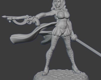 DnD Miniature 32mm Hellsin Vampire Huntress by Twin Goddess Miniatures