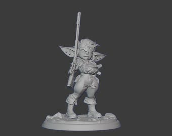 DnD Miniature 32mm Quinn the Goblin Gunner By Twin Goddess Miniatures